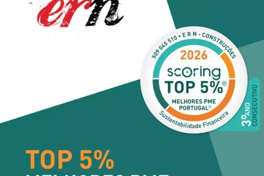 TOP 5% Melhores PME de Portugal 2026 atribuído à ERN Construções pelo terceiro ano consecutivo