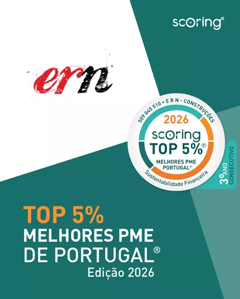TOP 5% Melhores PME de Portugal 2026 atribuído à ERN Construções pelo terceiro ano consecutivo