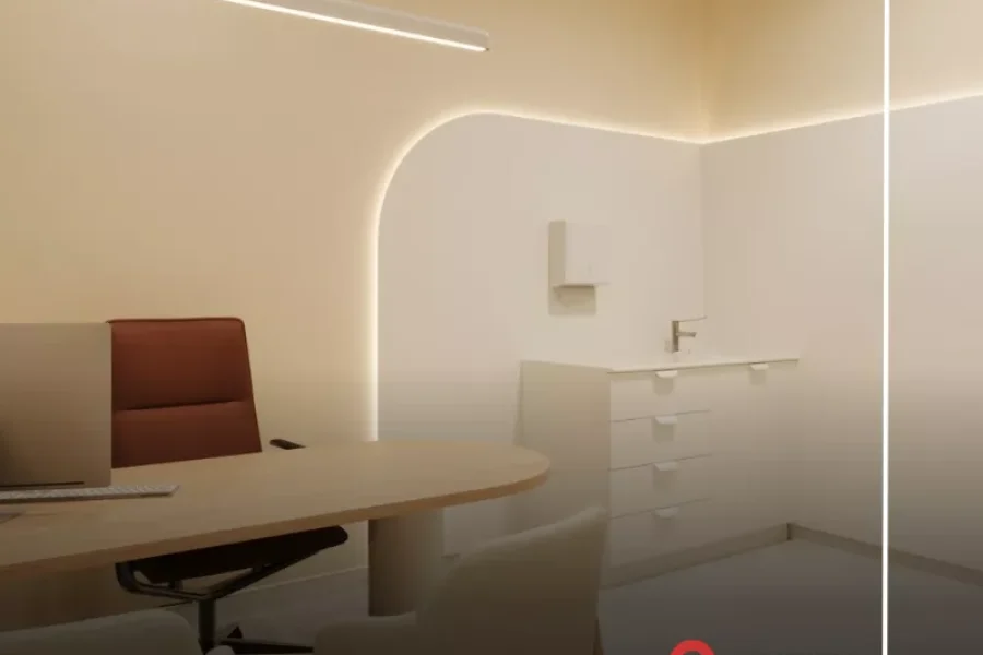 render 3D do gabinete medico da clinica riscos neutros em sao joao da madeira